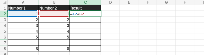 A screenshot of a simple Excel formula being entered