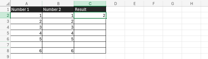 A screenshot showing the result of the above formula