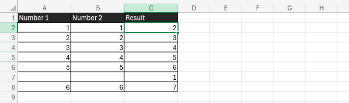 A screenshot of the same spreadsheet, this time using a static value