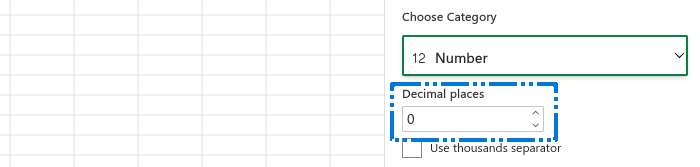 Screenshot of decimal place option being set to “0”