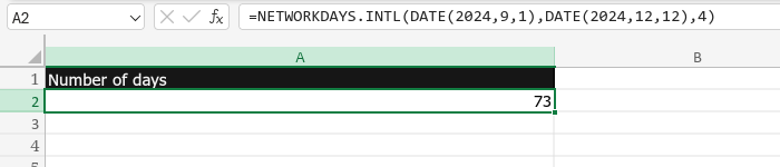 Screenshot showing result of date calculation with a Tuesday/Wednesday weekend