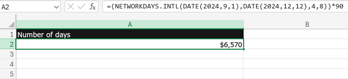 Screenshot showing the calculated pre-tax earnings using a date calculation