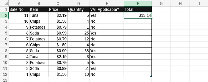 Screenshot showing the result of our VAT calculation